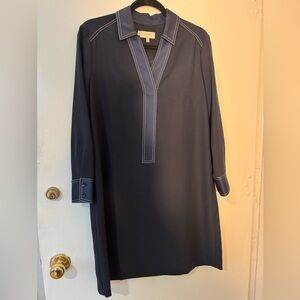 Hobbs London Tora Satin Trim Navy Blue Dress